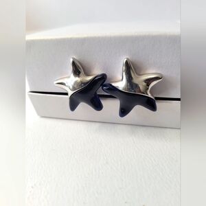 Givenchy Silver and Blue Clip-On Earrings